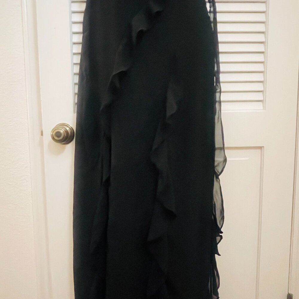 Barbie x Azazie Black Ruffle Slit Maxi Dress A4 - Picture 5 of 11